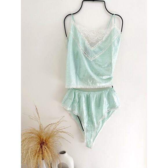 Vintage Elissa Size Medium High Leg Mint Teal Lace Lingerie Set - Picture 6 of 10